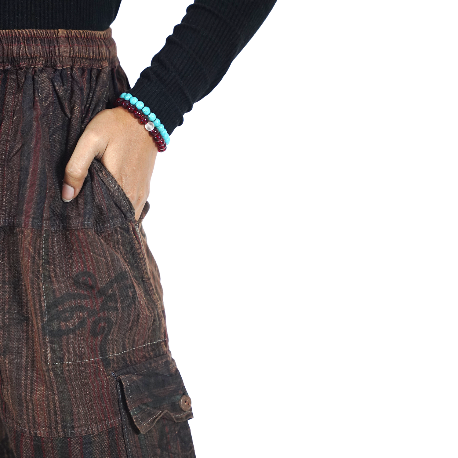 Blackish Brown Red Stripes Classic Straight Harem Premium Patchwork Pants
