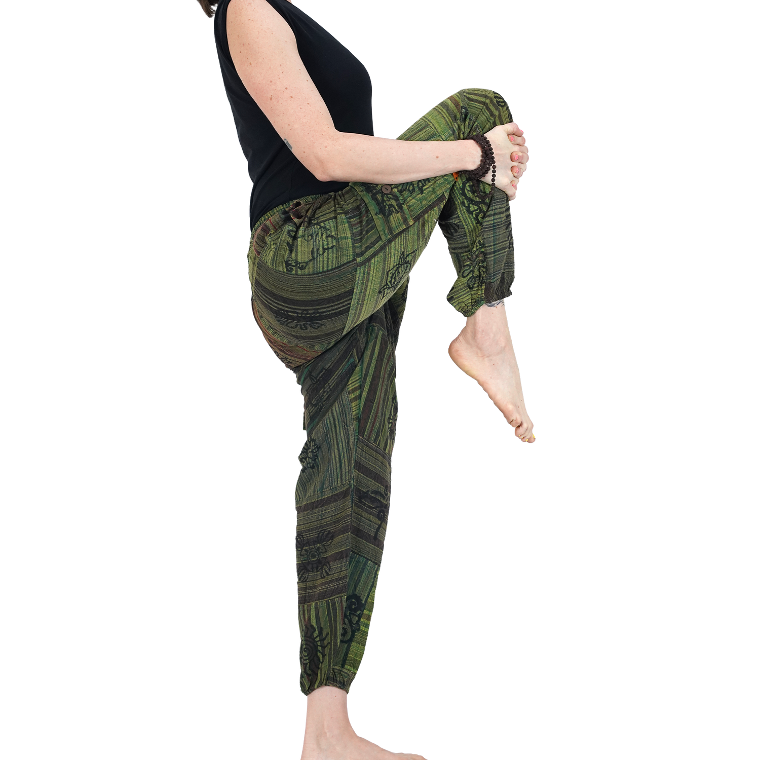 Green Black Red Stripes Classic Straight Harem Premium Patchwork Pants