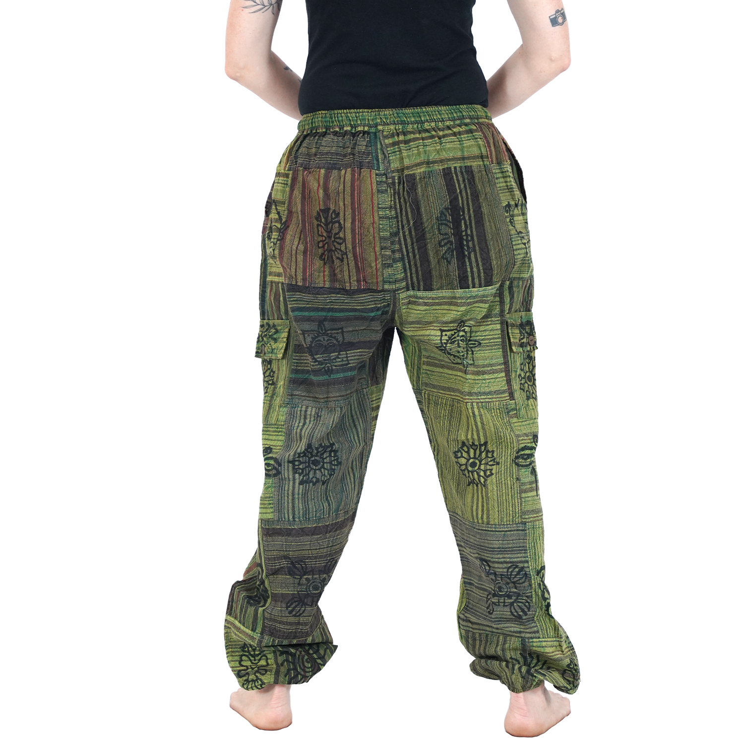 Green Black Red Stripes Classic Straight Harem Premium Patchwork Pants
