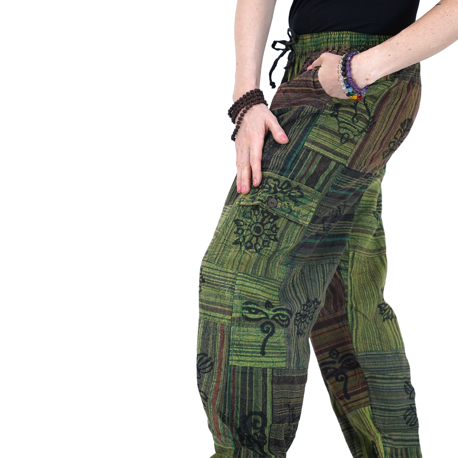Green Black Red Stripes Classic Straight Harem Premium Patchwork Pants