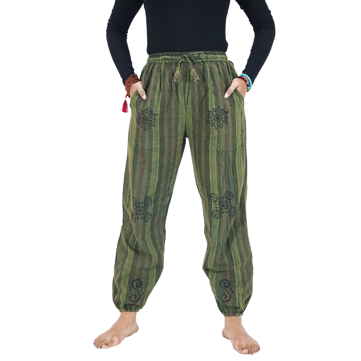 Green Big Black Stripes 12 Block Pants