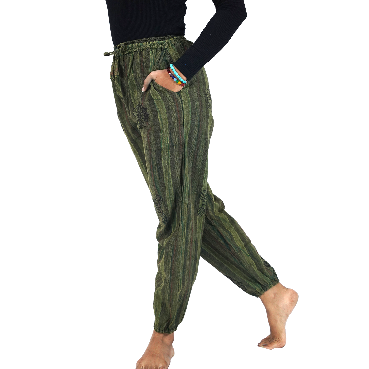 Green Big Black Stripes 12 Block Pants