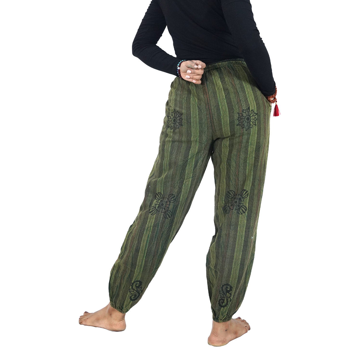 Green Big Black Stripes 12 Block Pants