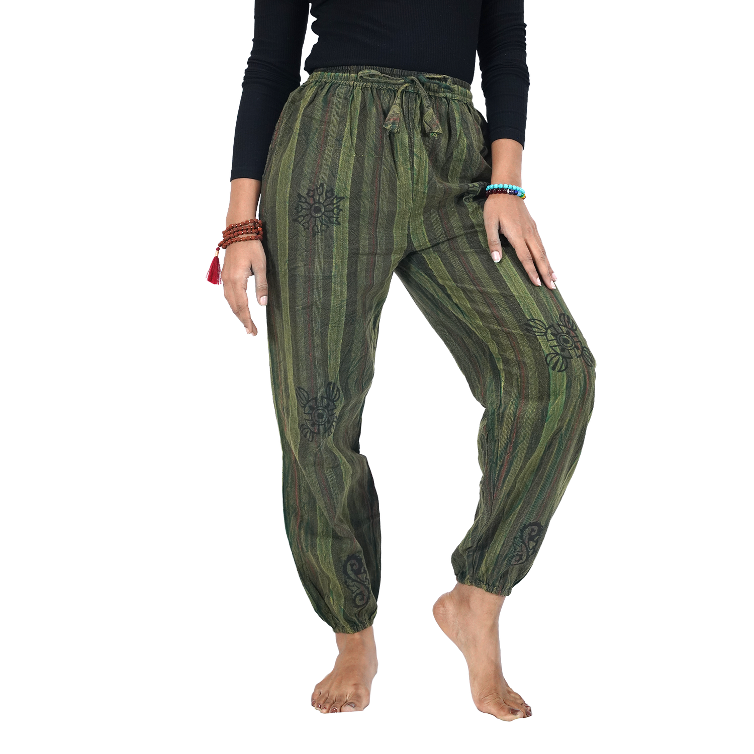 Green Big Black Stripes 12 Block Pants