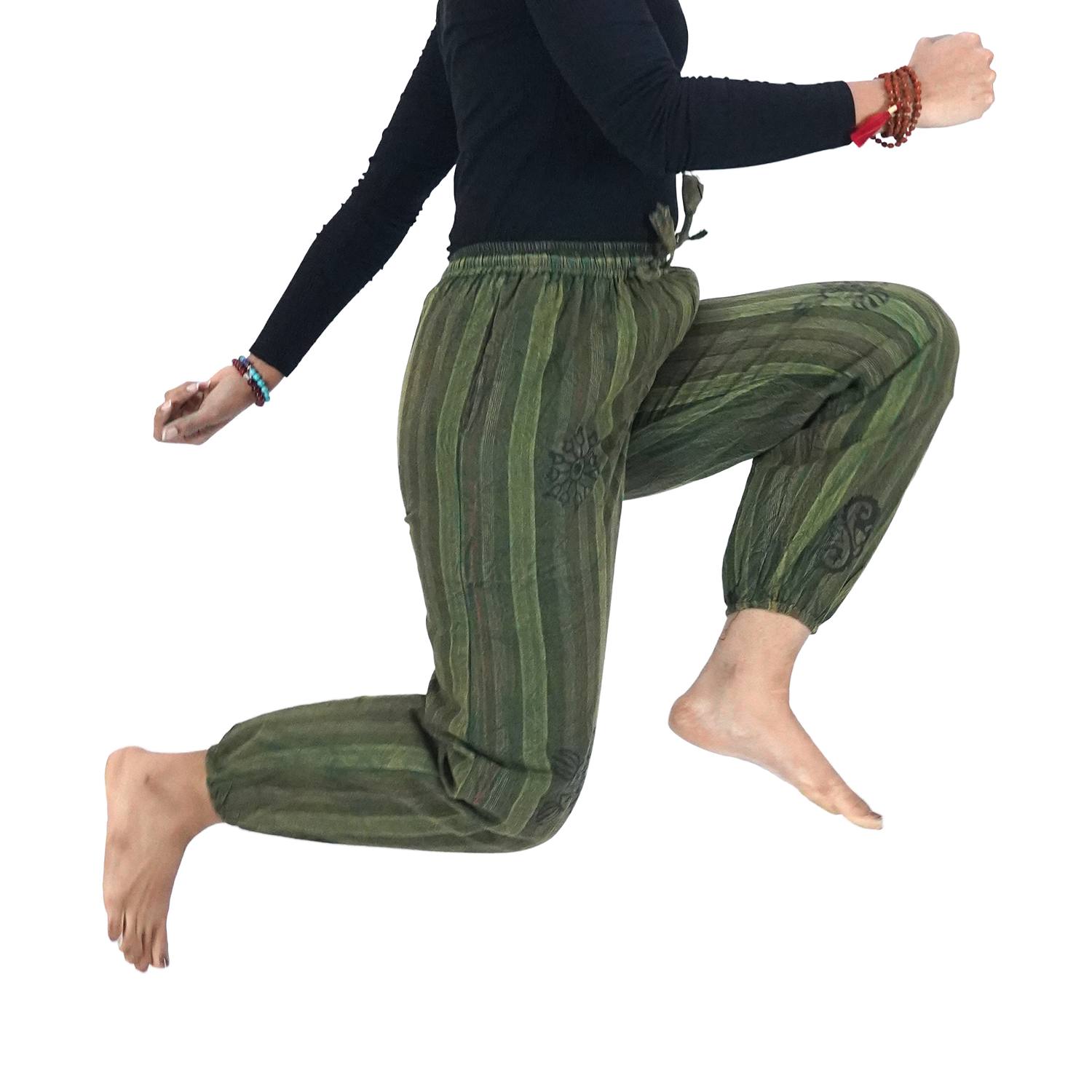Green Big Black Stripes 12 Block Pants