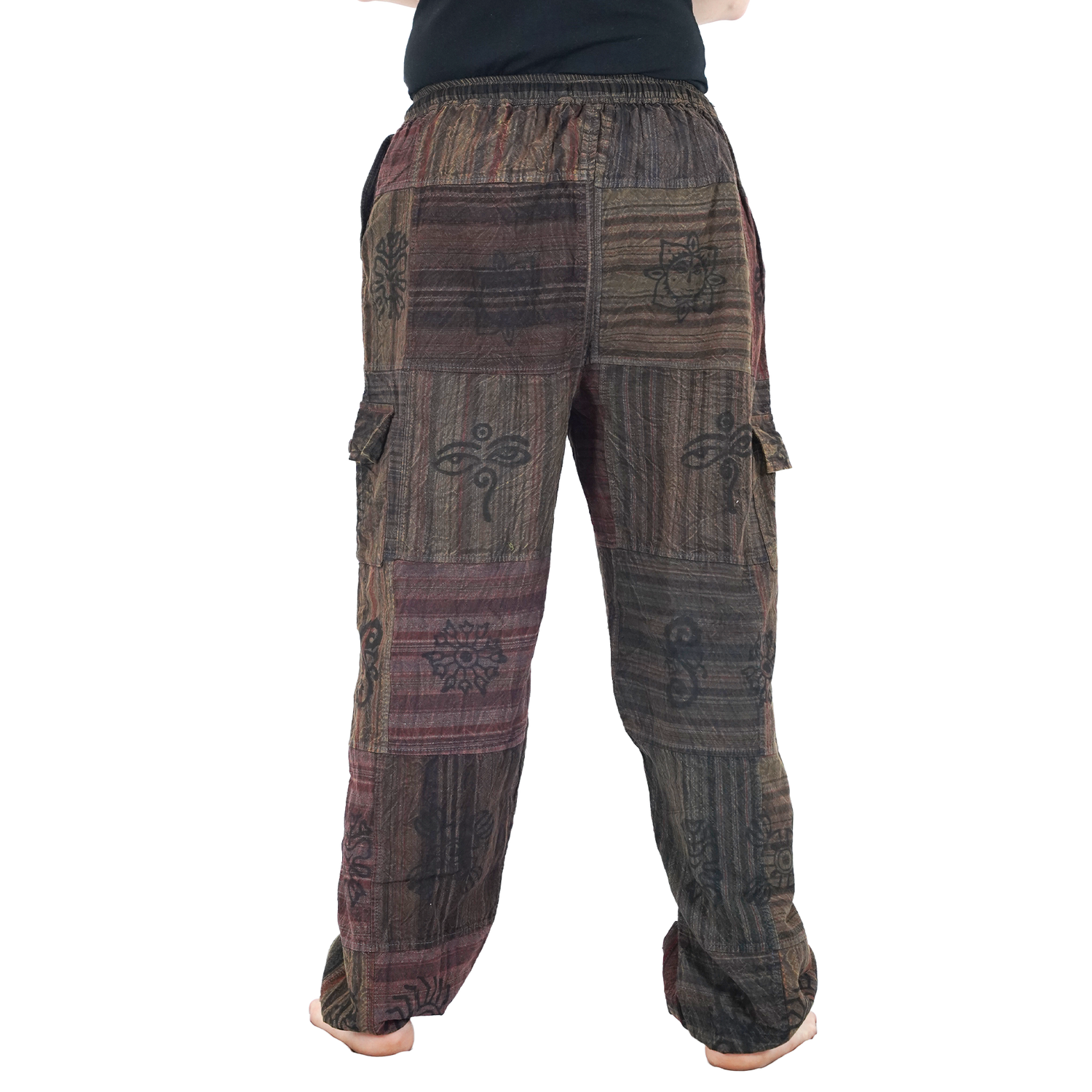 Yellowish Brown Black Stripes Classic Straight Harem Premium Patchwork Pants