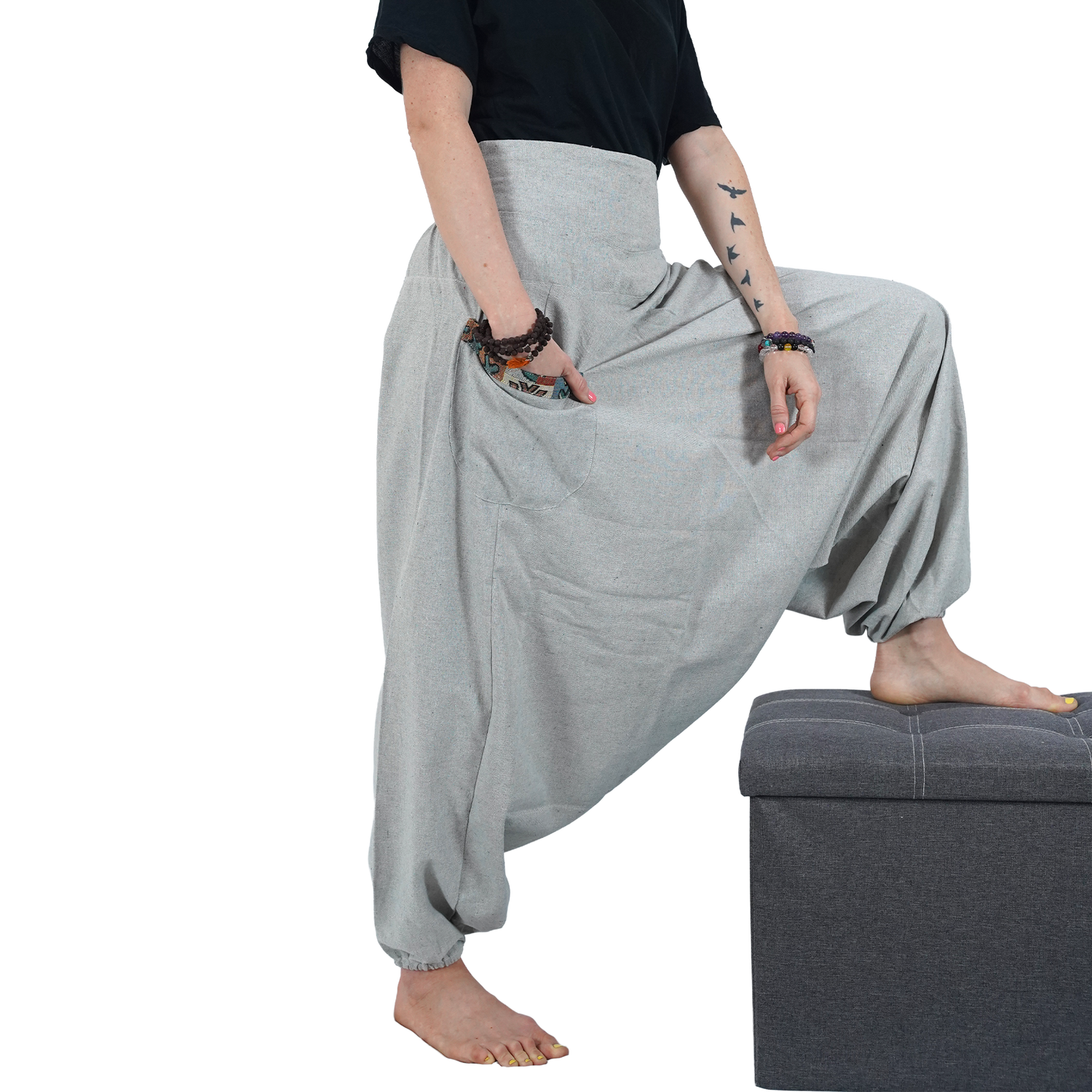 Ash Grey Aladin Harem Pants with Elastic Back Side