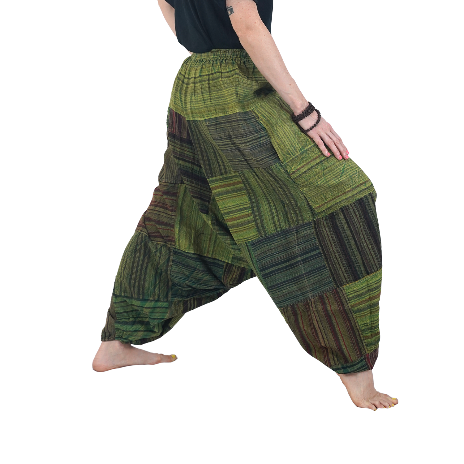 Green with Black Stripes Classic Drop Crotch Harem Premium Patch Pant