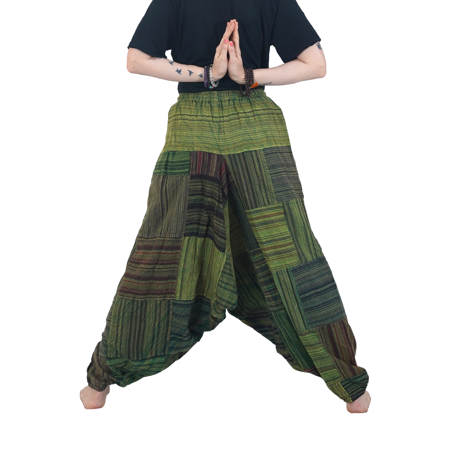 Green with Black Stripes Classic Drop Crotch Harem Premium Patch Pant