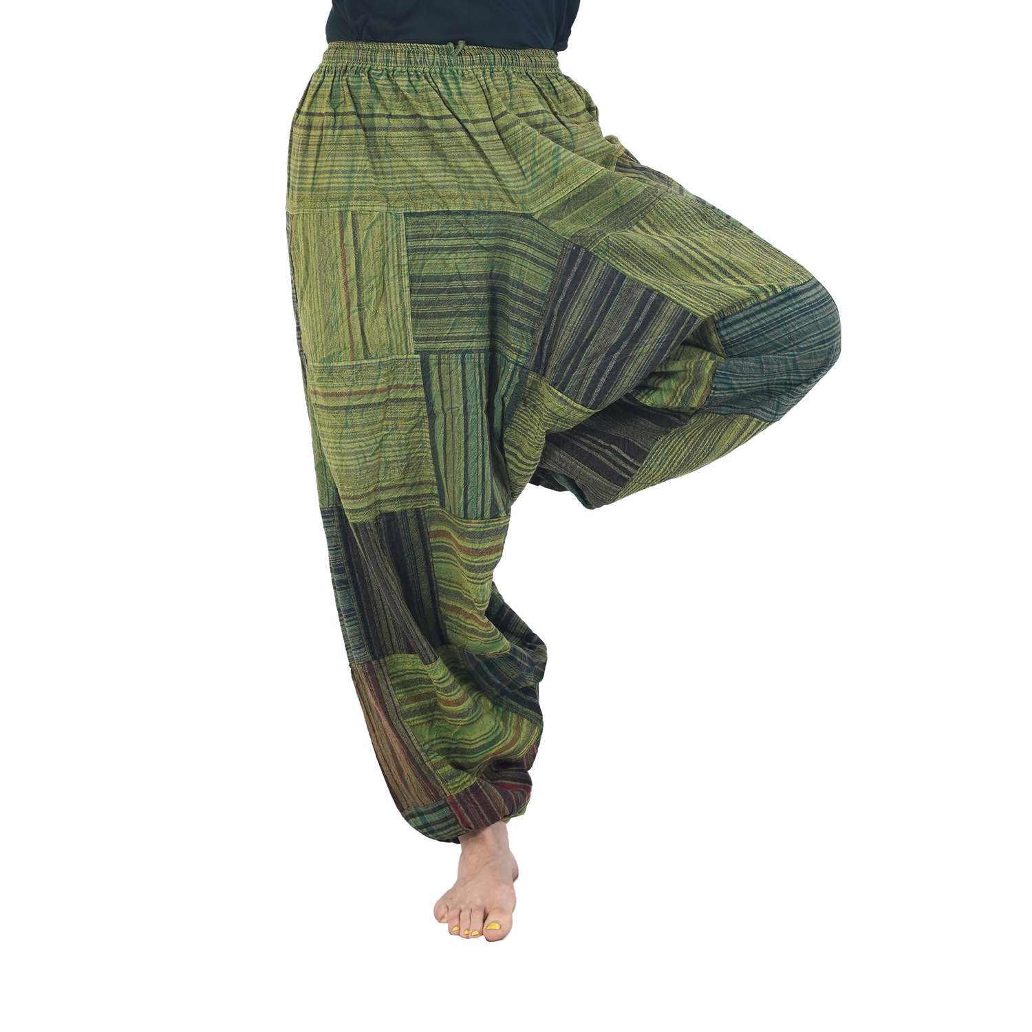Green with Black Stripes Classic Drop Crotch Harem Premium Patch Pant