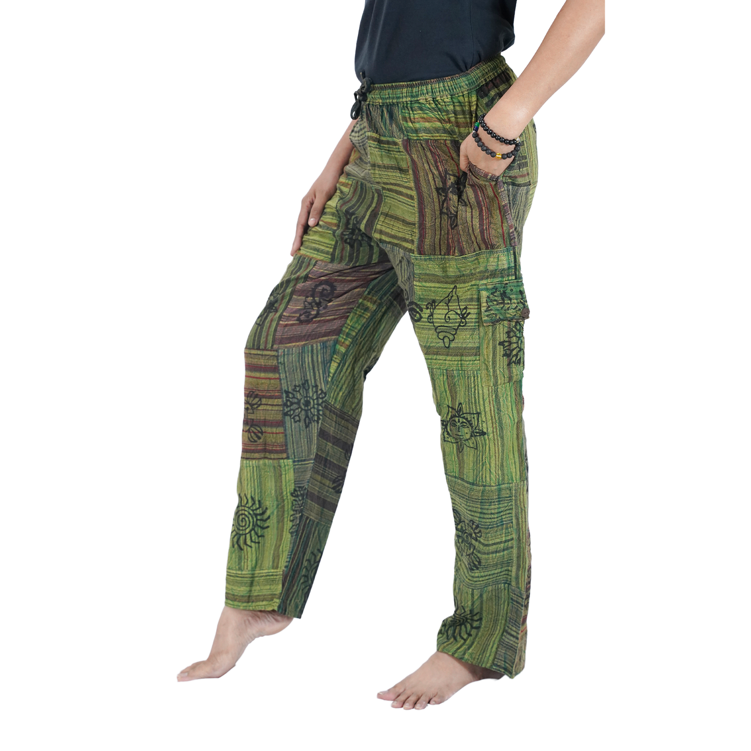 Yellowish Black Premium Patchwork Pyjama Without Ankle Elastic
