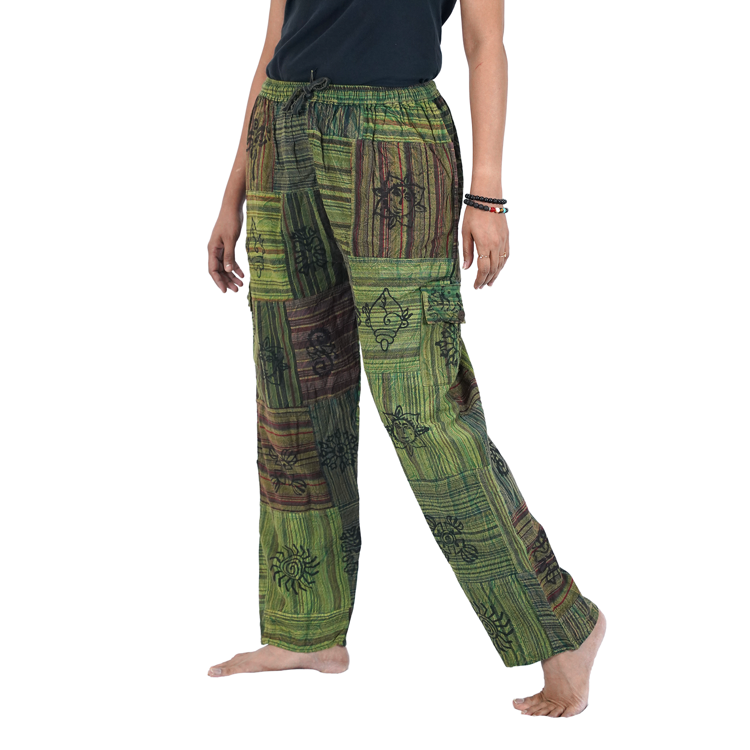Yellowish Black Premium Patchwork Pyjama Without Ankle Elastic