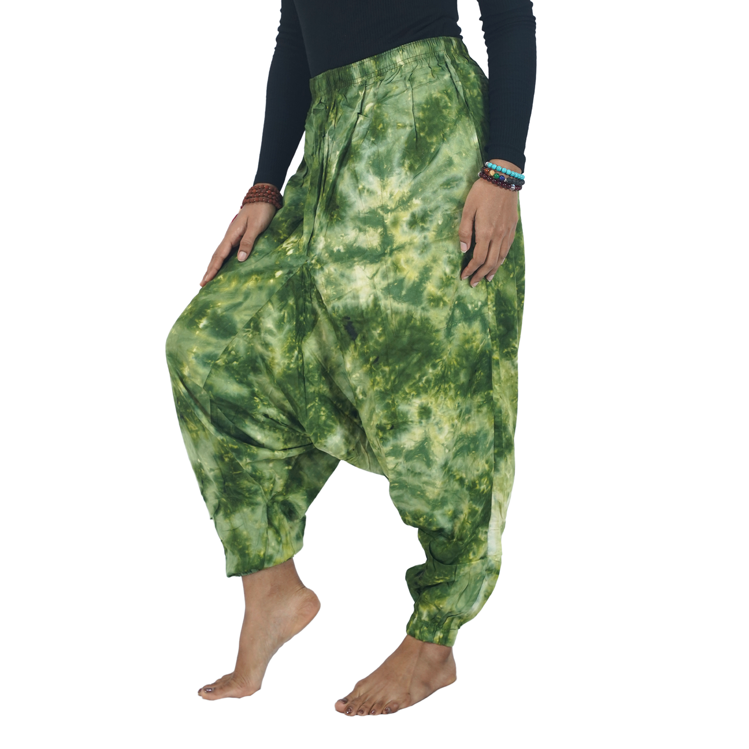 Green Tye Dye Harem Pants Rayon Drop Crotch