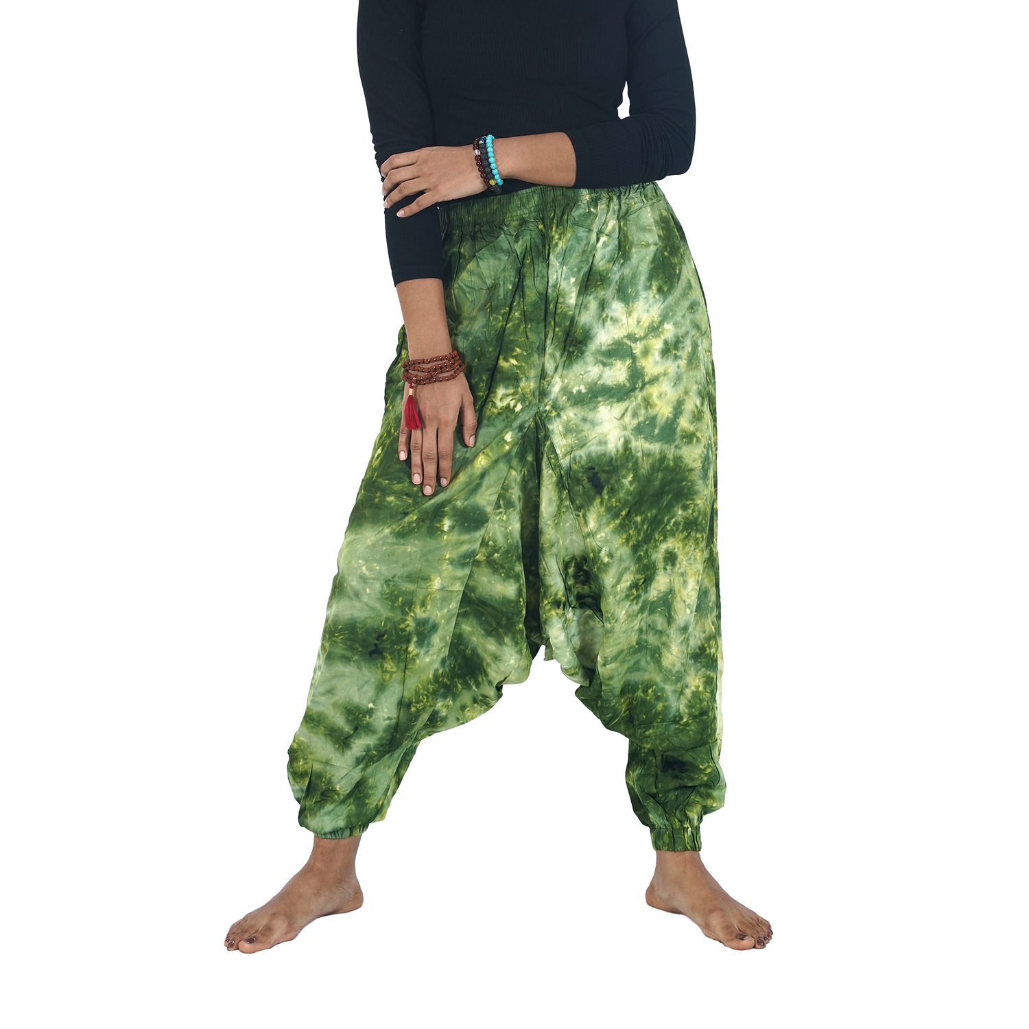 Green Tye Dye Harem Pants Rayon Drop Crotch