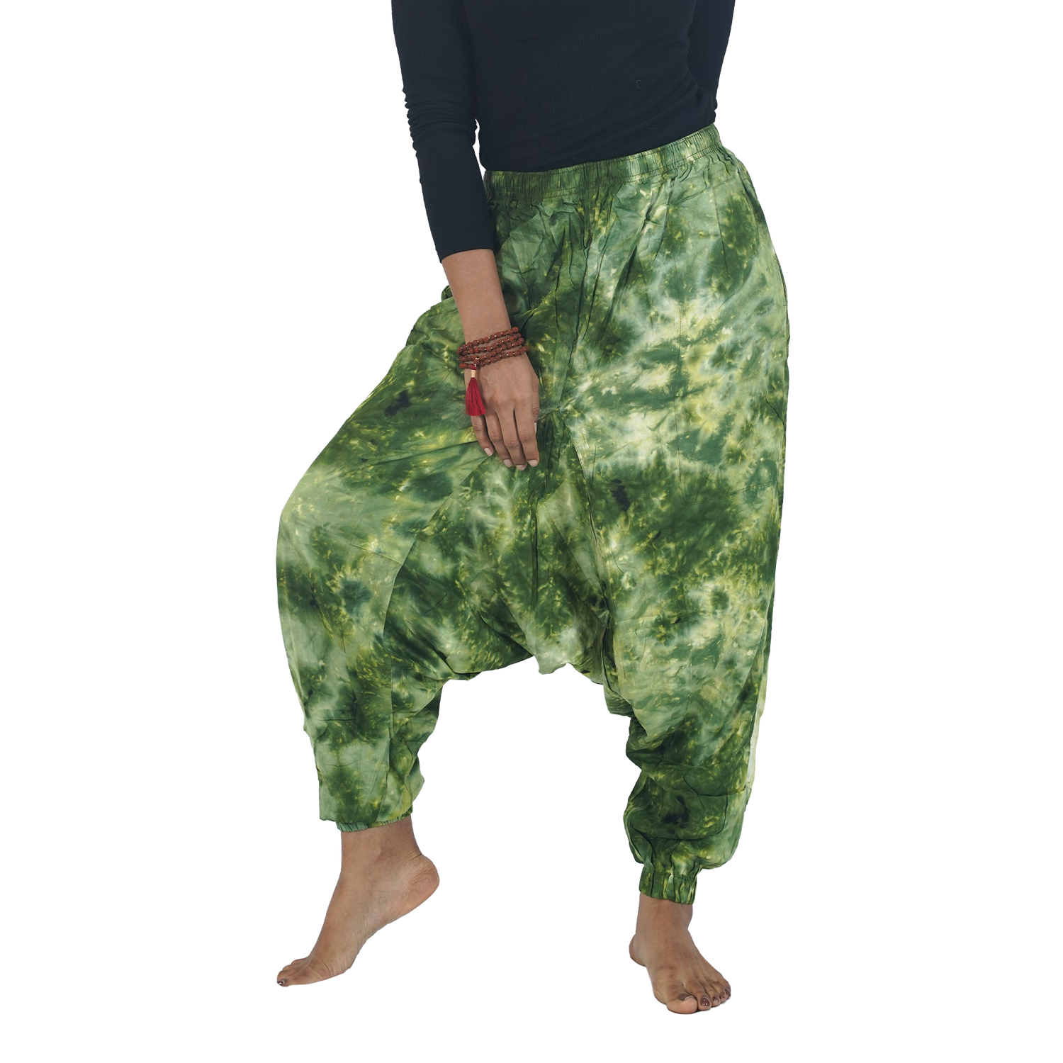 Green Tye Dye Harem Pants Rayon Drop Crotch