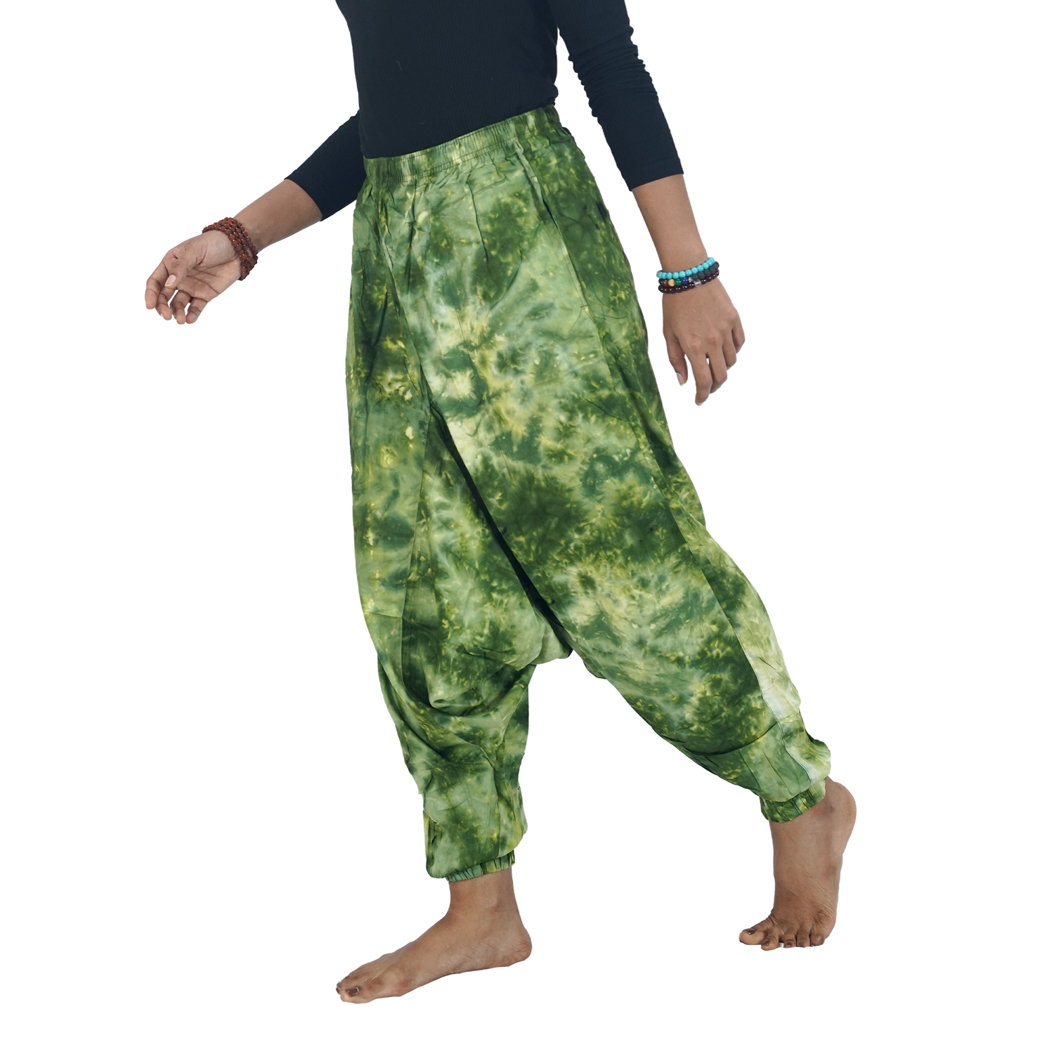 Green Tye Dye Harem Pants Rayon Drop Crotch