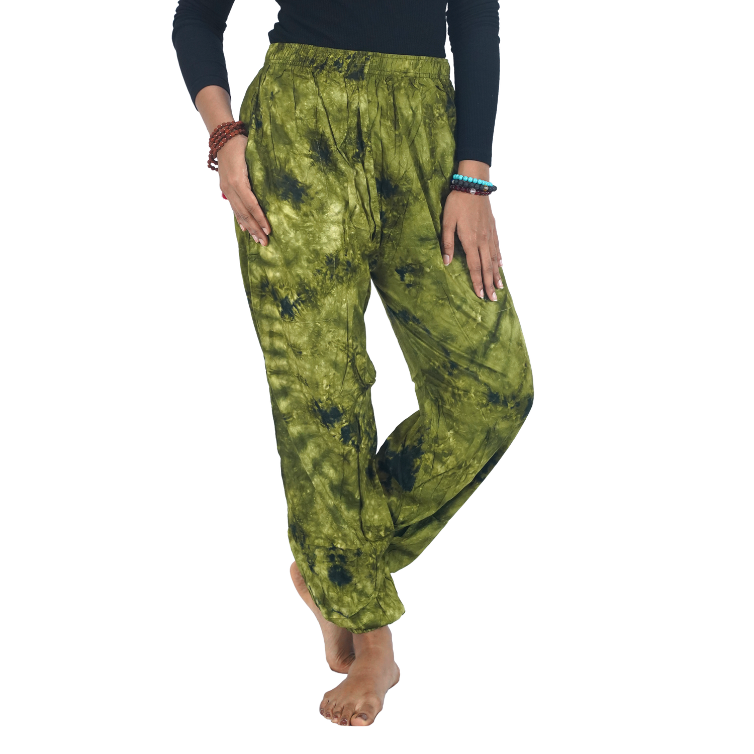Green Tye Dye Harem Pants Rayon Straight
