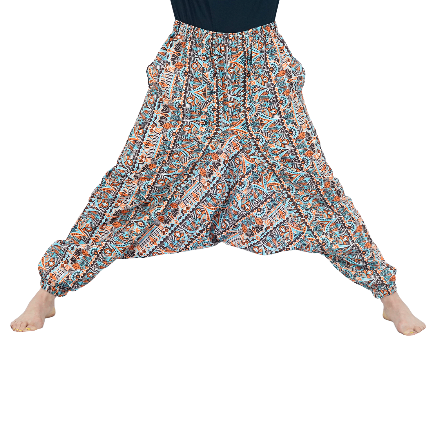 Blue Orange Mandala Digital Printed Drop Crotch Pants Export Quality