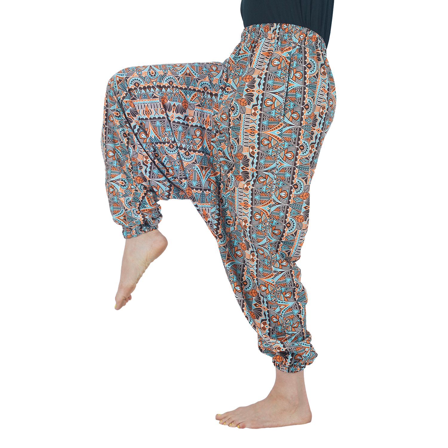 Blue Orange Mandala Digital Printed Drop Crotch Pants Export Quality
