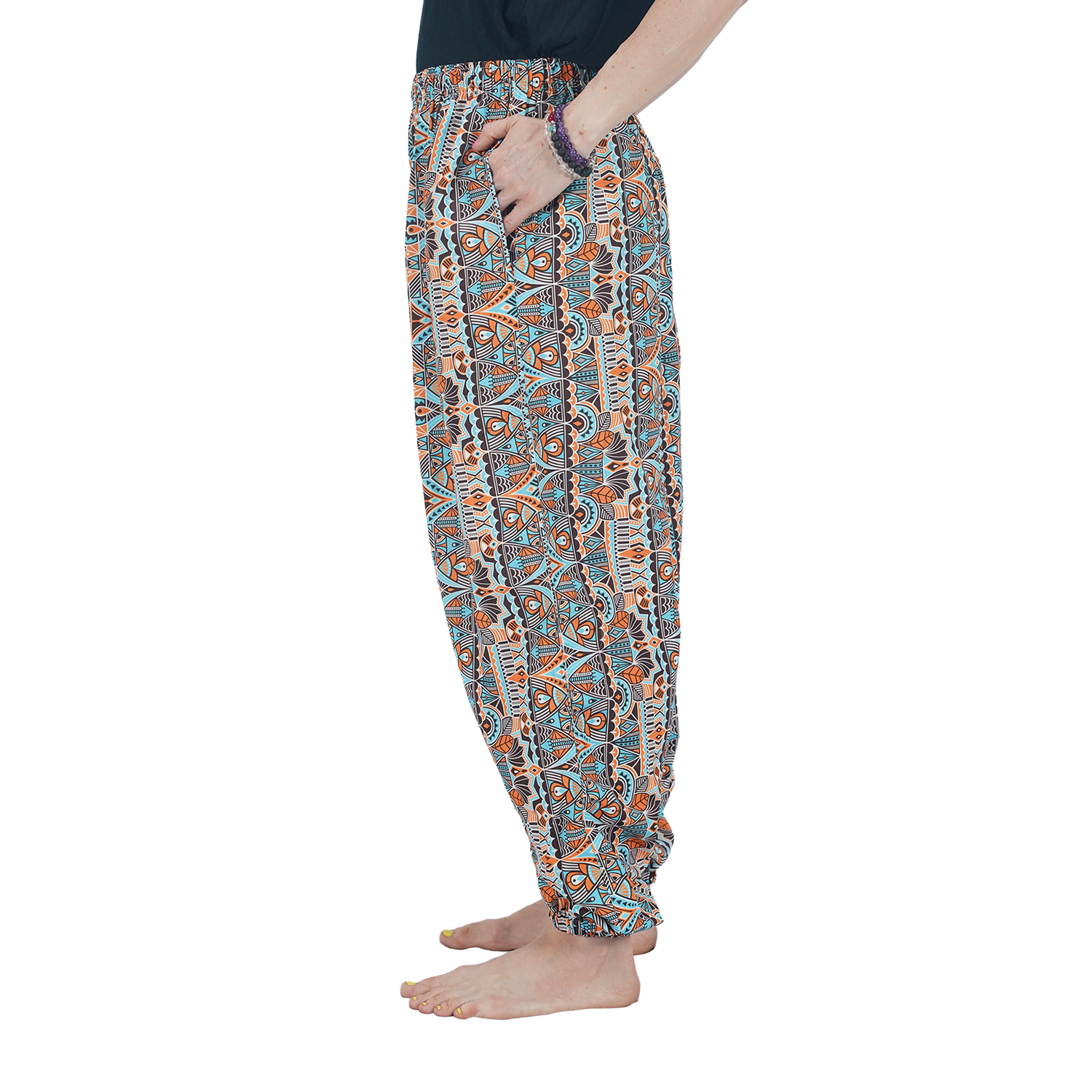 Blue Orange Mandala Digital Printed Drop Crotch Pants Export Quality