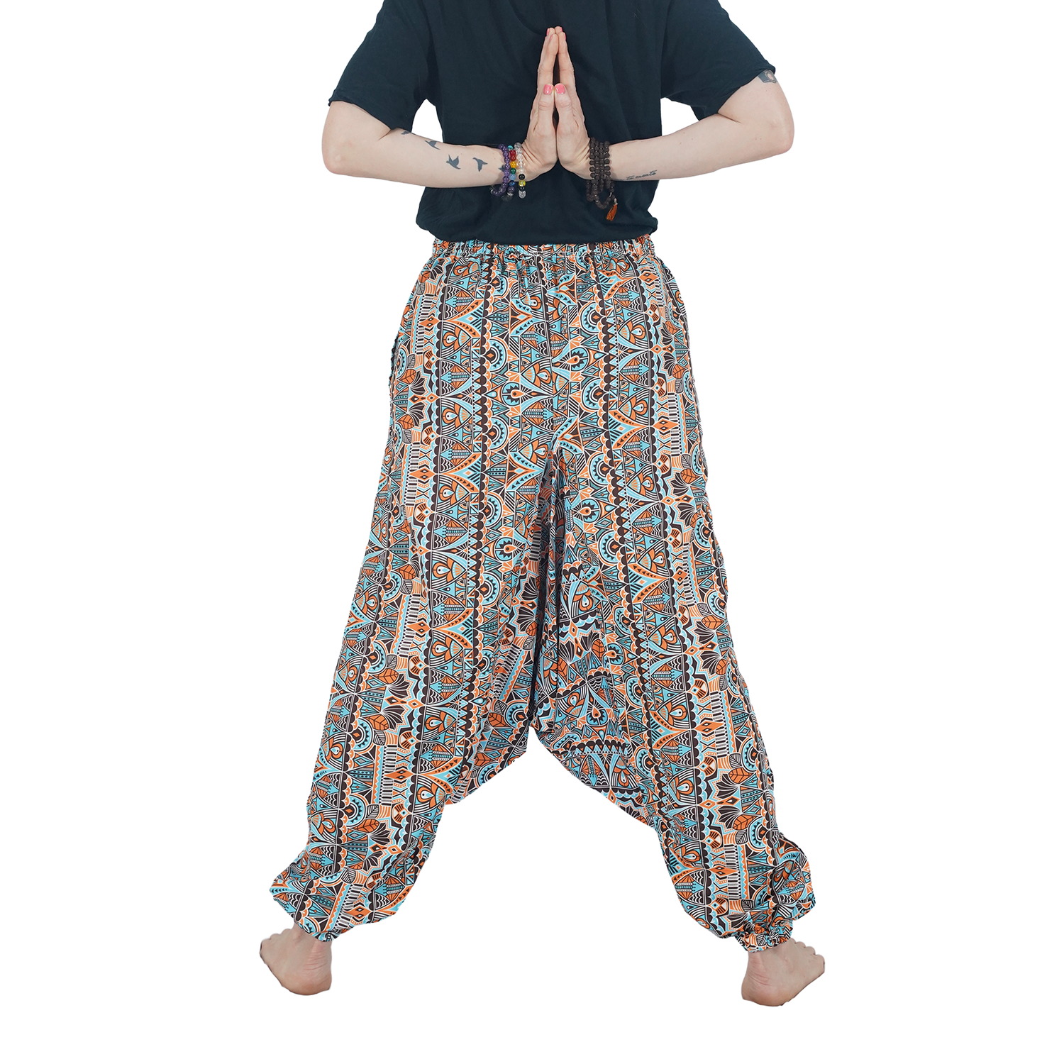 Blue Orange Mandala Digital Printed Drop Crotch Pants Export Quality