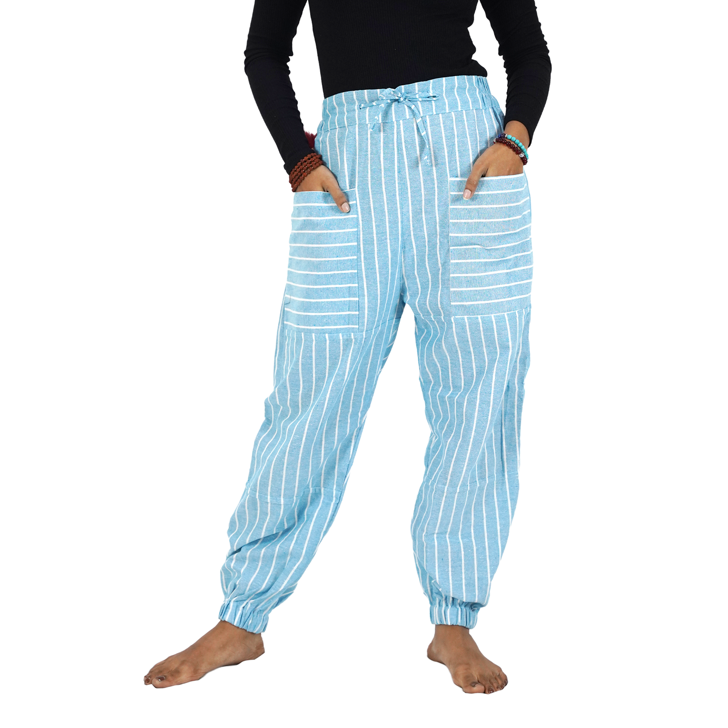 Light Blue Stripes with Patch Pockets Regular Hopper Pants