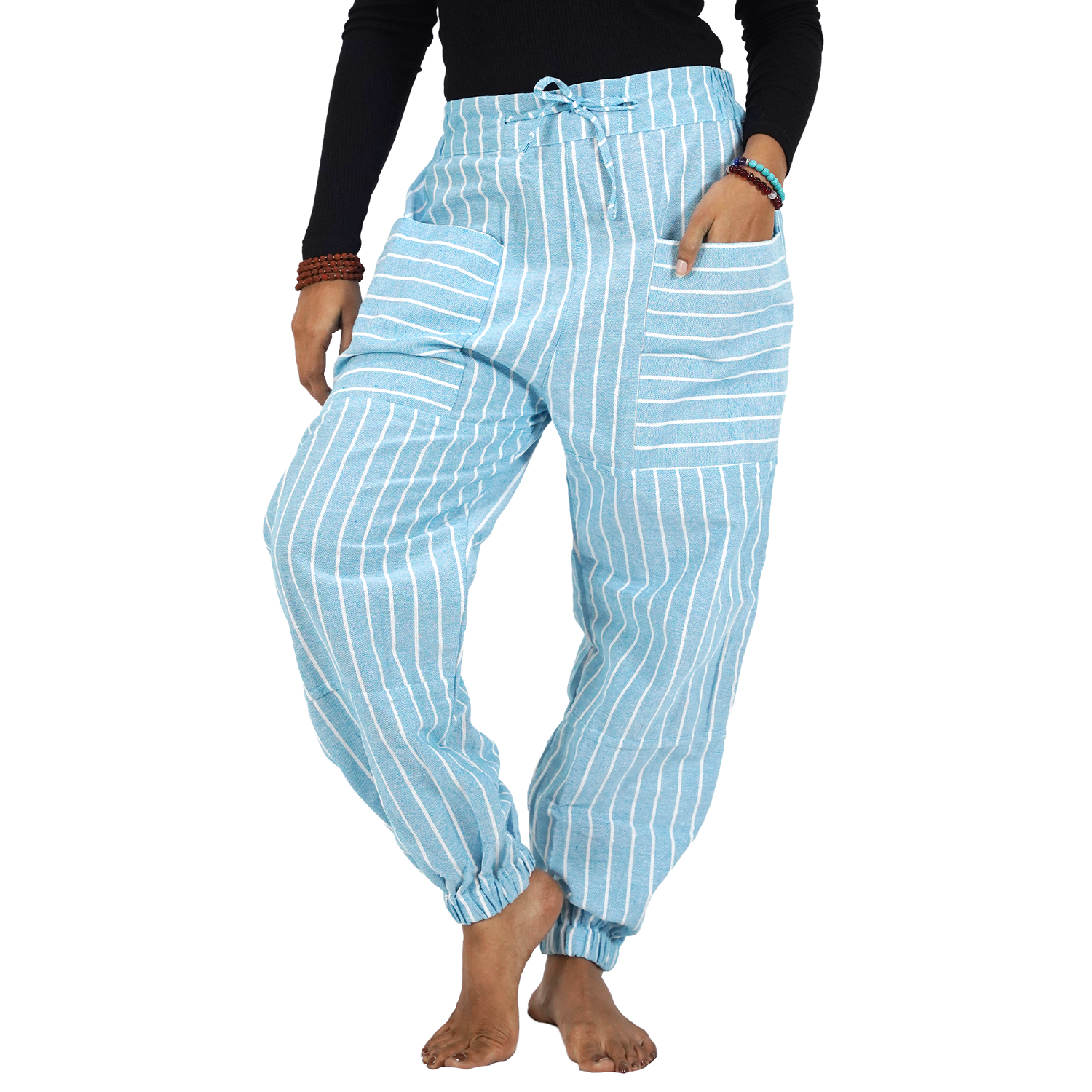 Light Blue Stripes with Patch Pockets Regular Hopper Pants