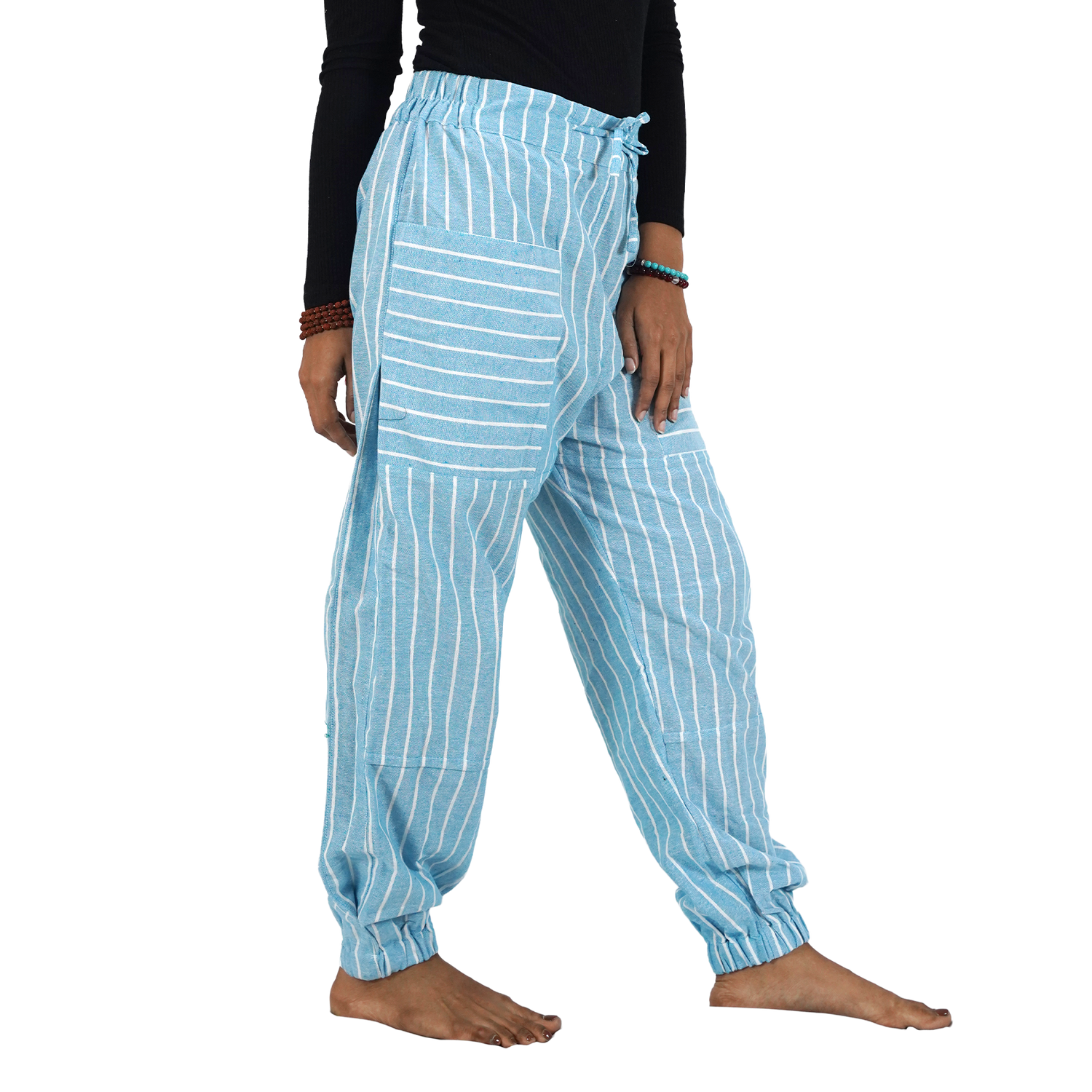 Light Blue Stripes with Patch Pockets Regular Hopper Pants