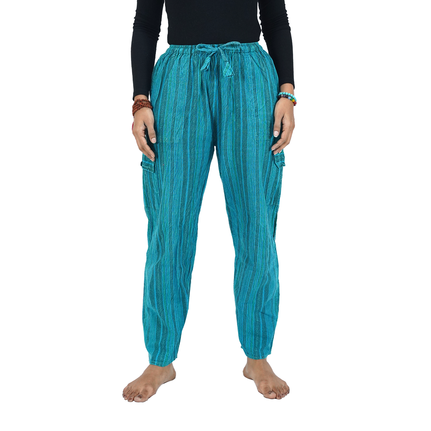 Peacock Blue Stripes 4 Pocket Pyjama