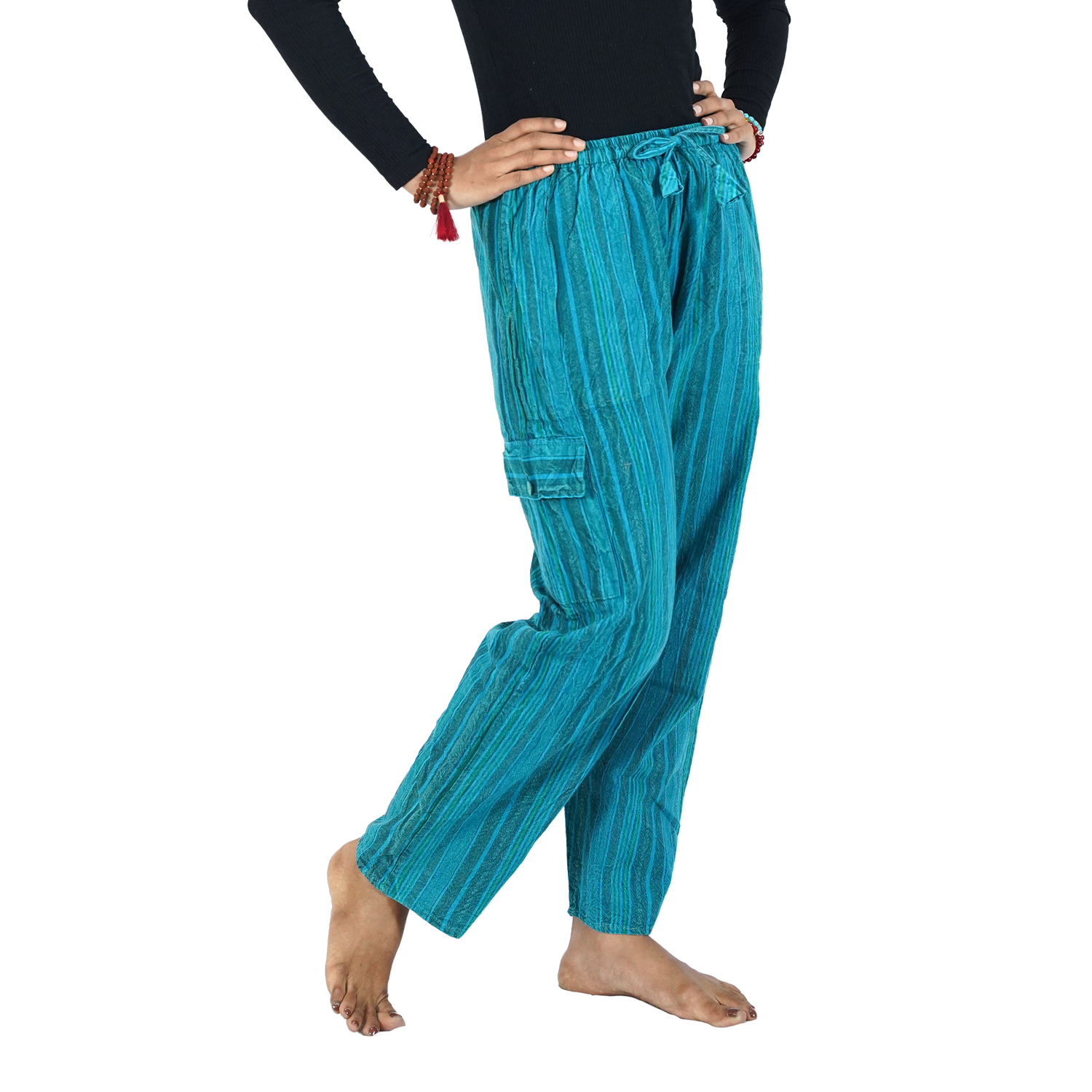 Peacock Blue Stripes 4 Pocket Pyjama