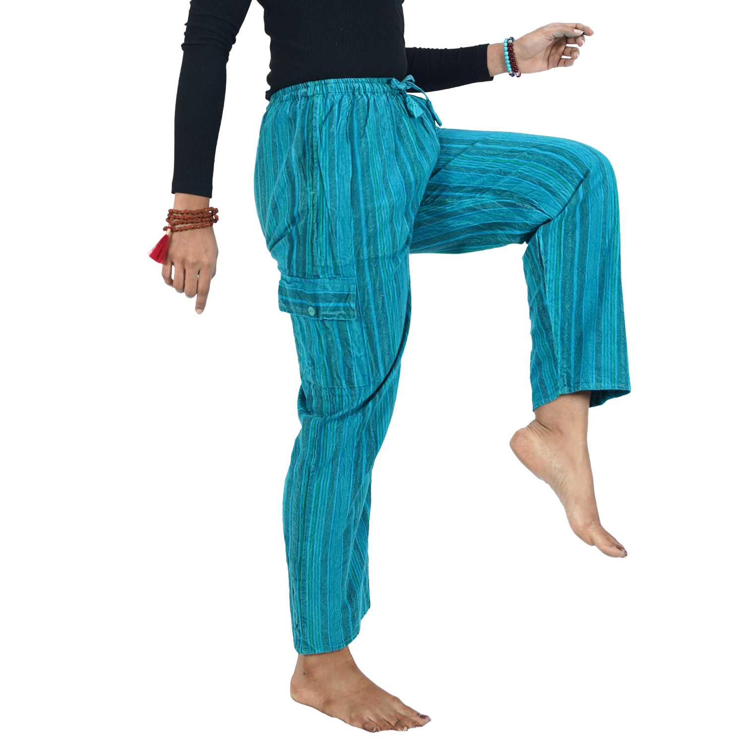 Peacock Blue Stripes 4 Pocket Pyjama