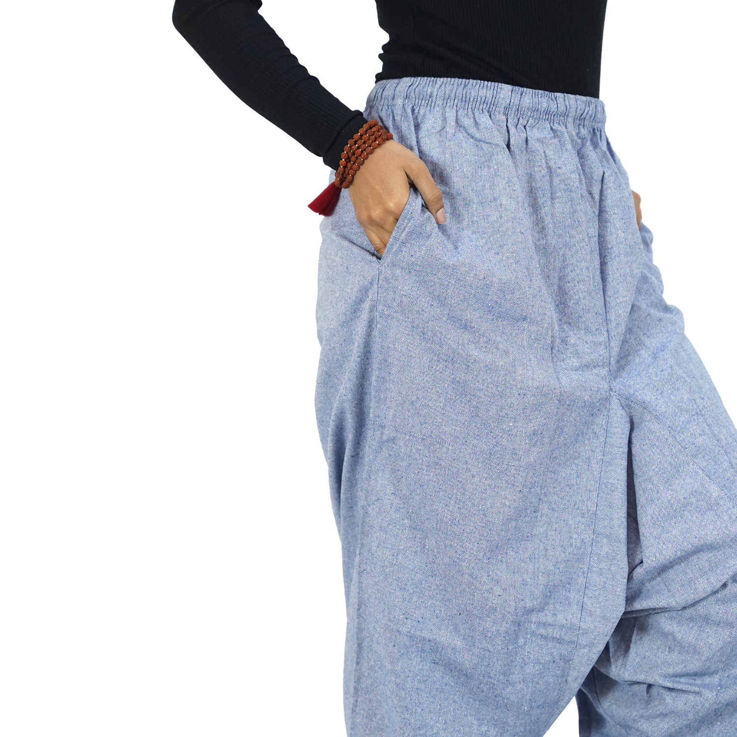 Sky Blue Eco-Friendly-Fabric Cotton Drop Crotch Regular Harem
