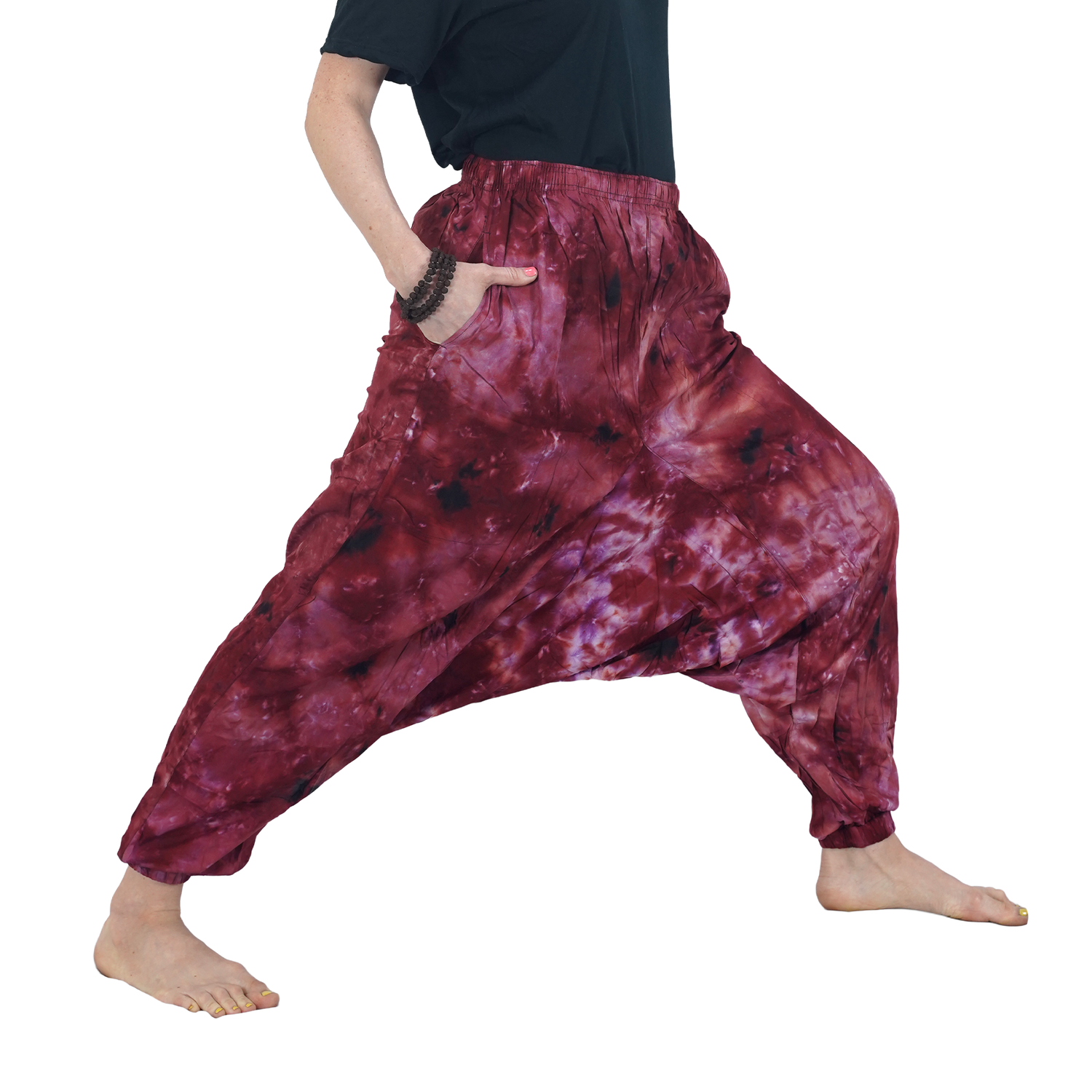 Maroon Tye Dye Harem Pants Rayon Drop Crotch