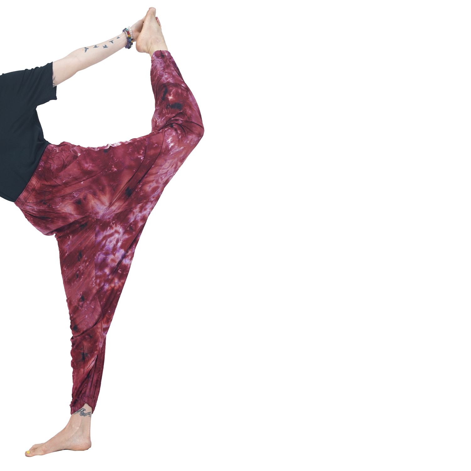 Maroon Tye Dye Harem Pants Rayon Drop Crotch