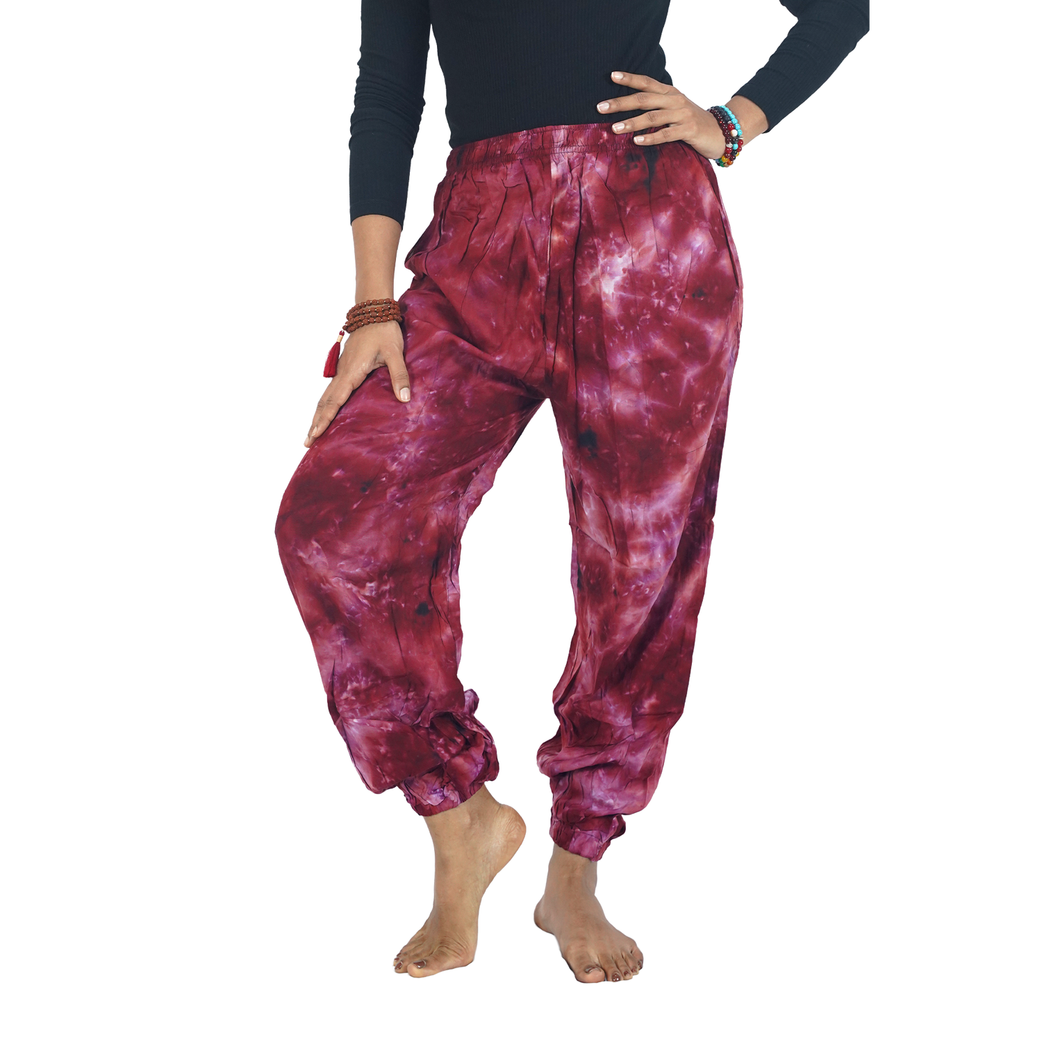 Maroon Tye Dye Harem Pants Rayon Straight