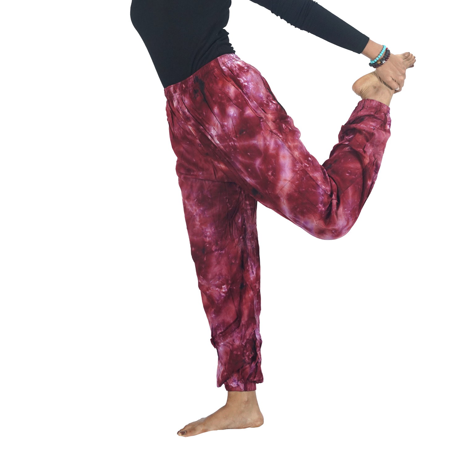 Maroon Tye Dye Harem Pants Rayon Straight