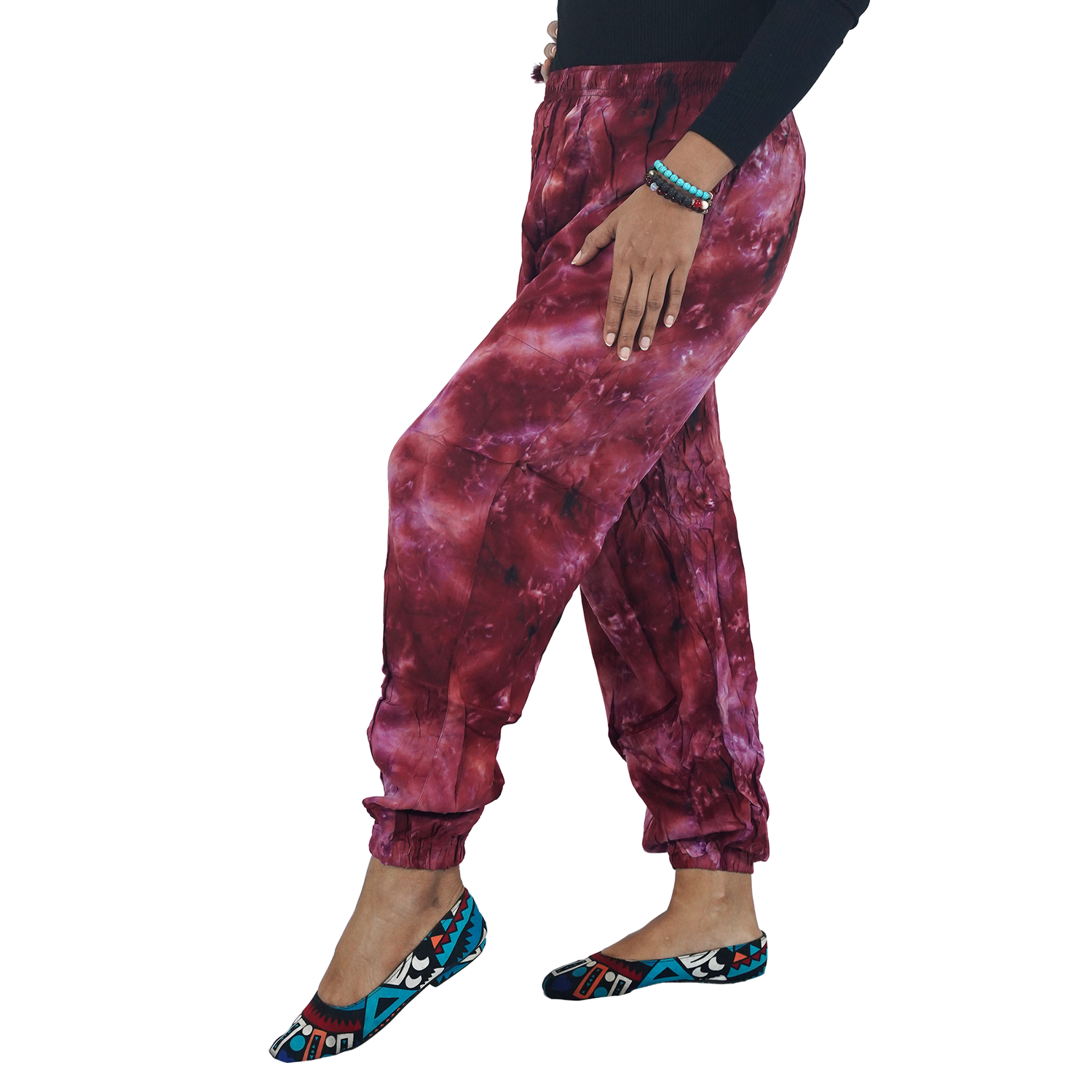 Maroon Tye Dye Harem Pants Rayon Straight