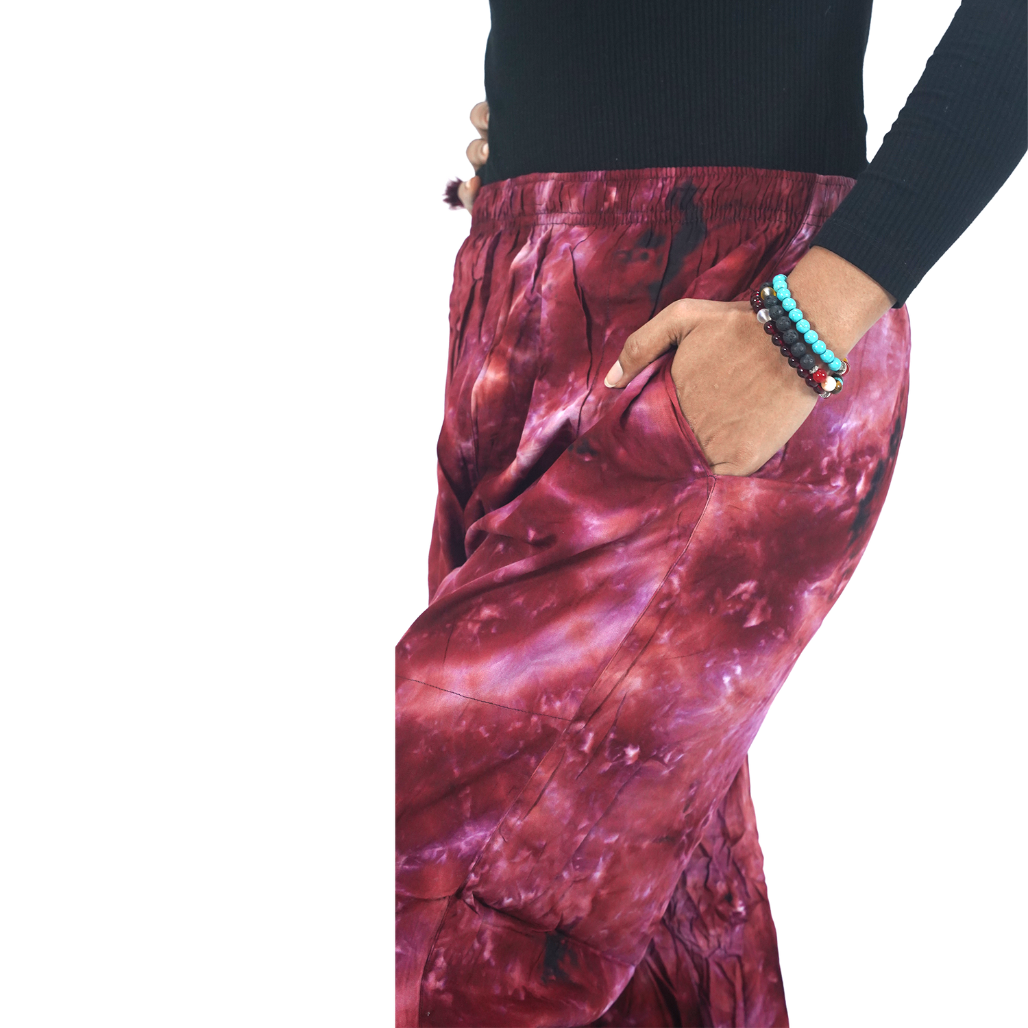Maroon Tye Dye Harem Pants Rayon Straight