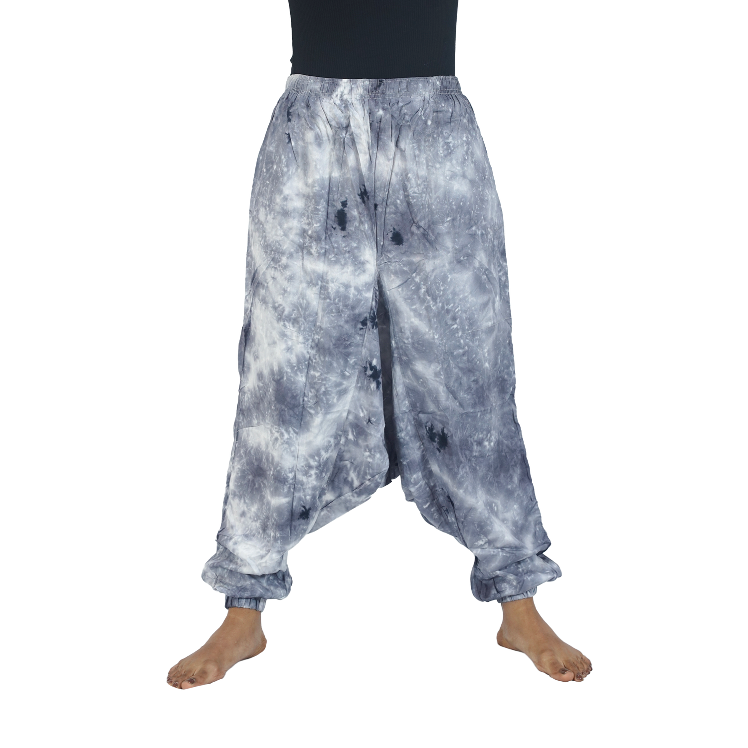 Ash Gray Tye Dye Harem Pants Rayon Drop Crotch