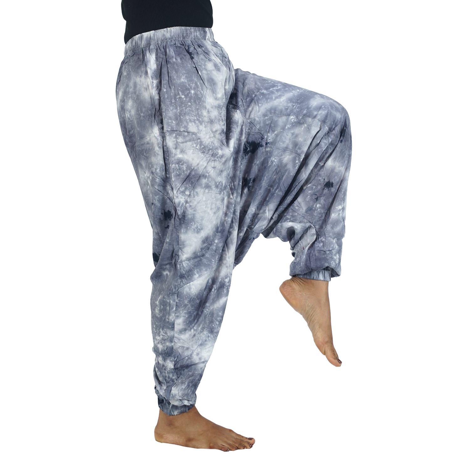Ash Gray Tye Dye Harem Pants Rayon Drop Crotch