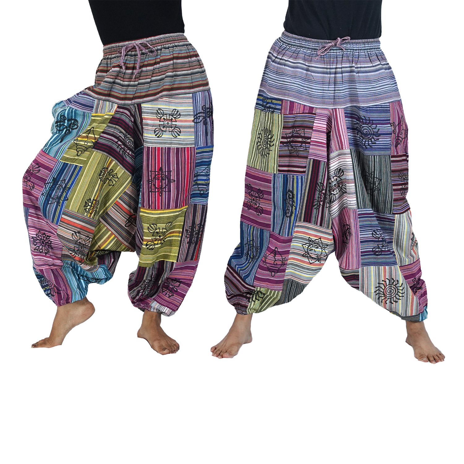 Multi Color Stripes Non Dyed Premium Patchwork Harem