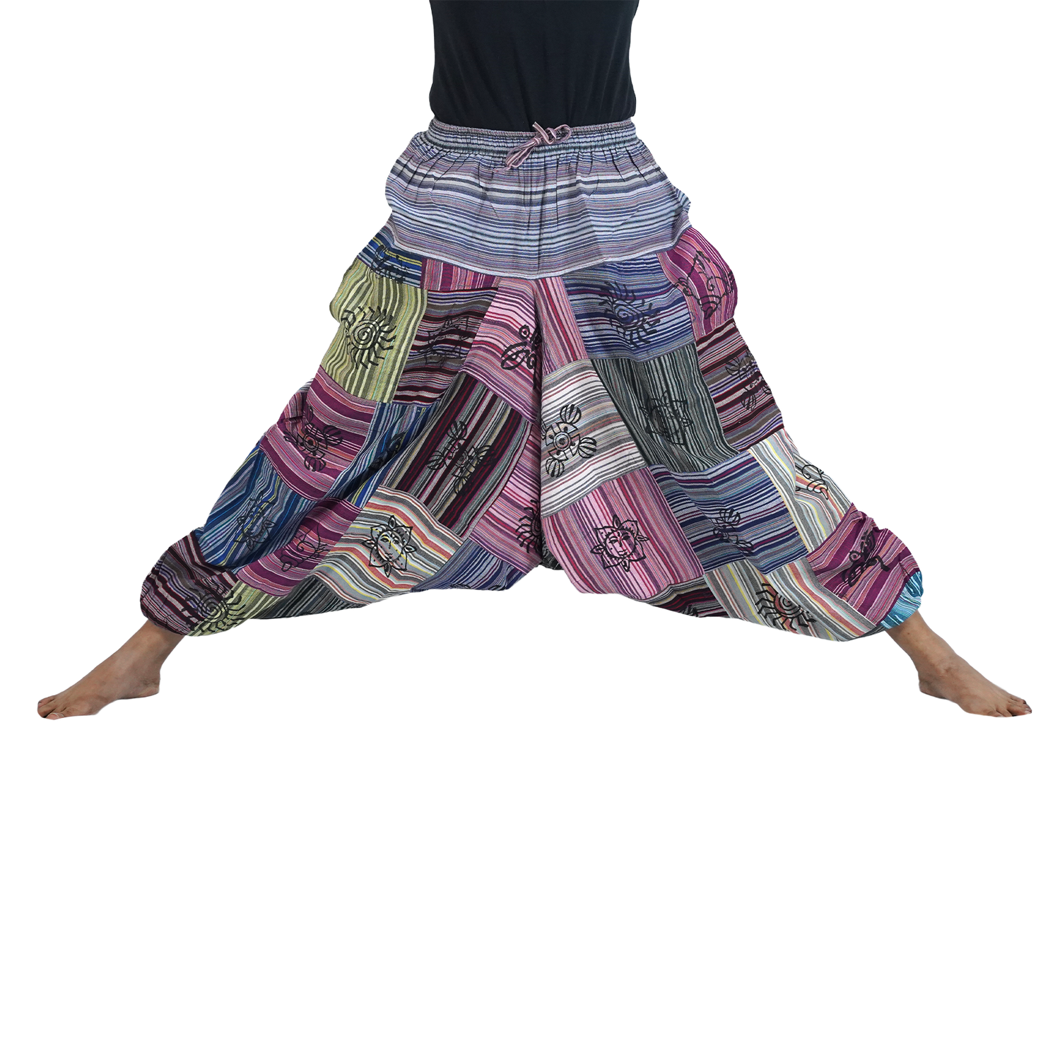 Multi Color Stripes Non Dyed Premium Patchwork Harem