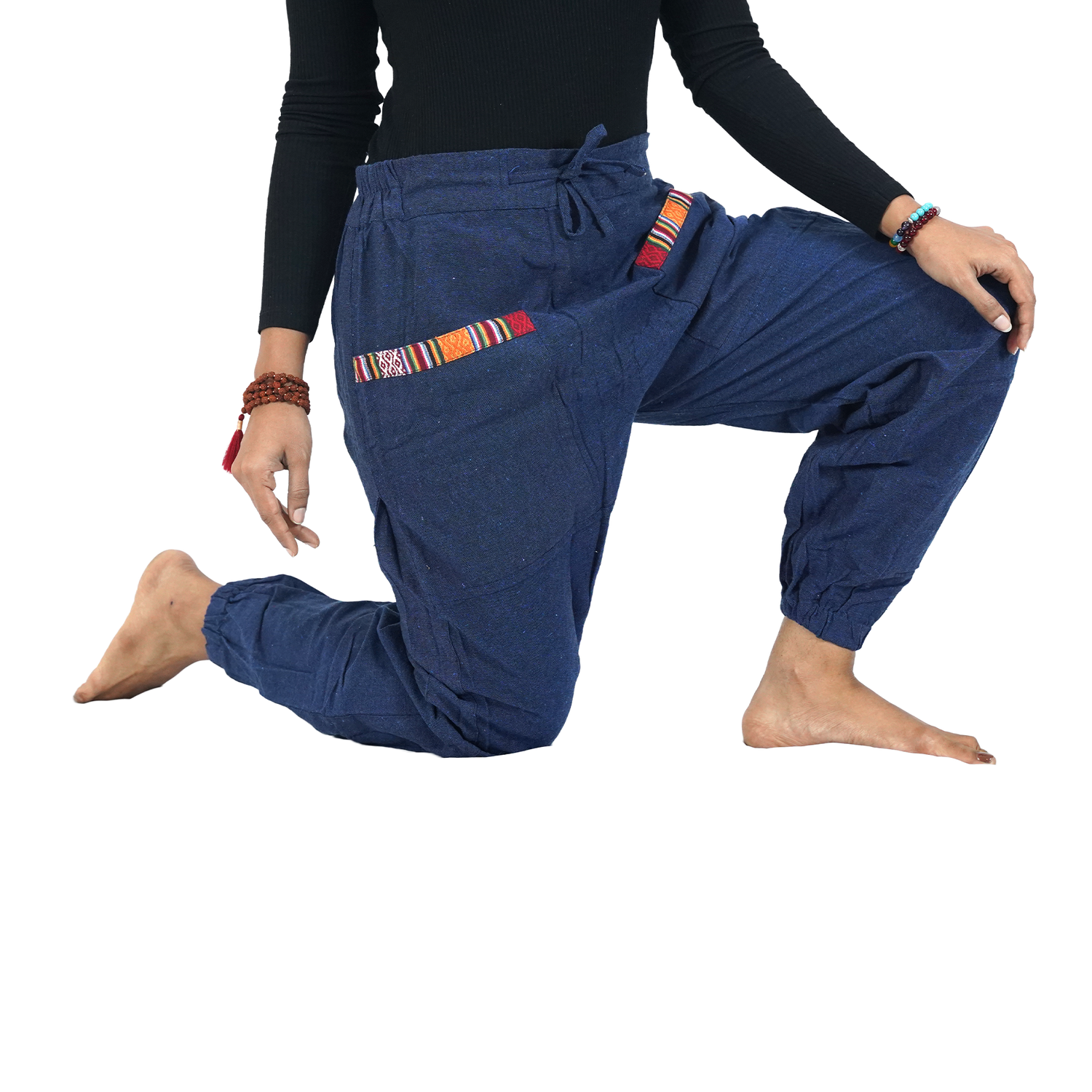 Blue Regular Hopper Pants with Front Pocket – Small Patch Design