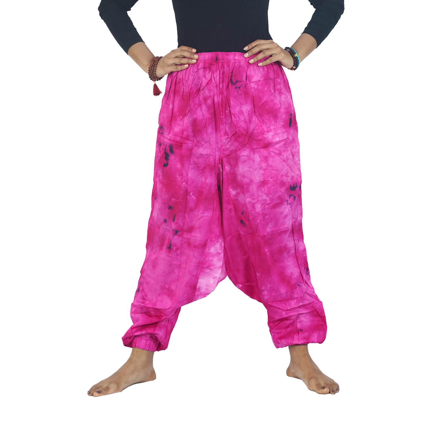 Pink Tye Dye Harem Pants Rayon Drop Crotch