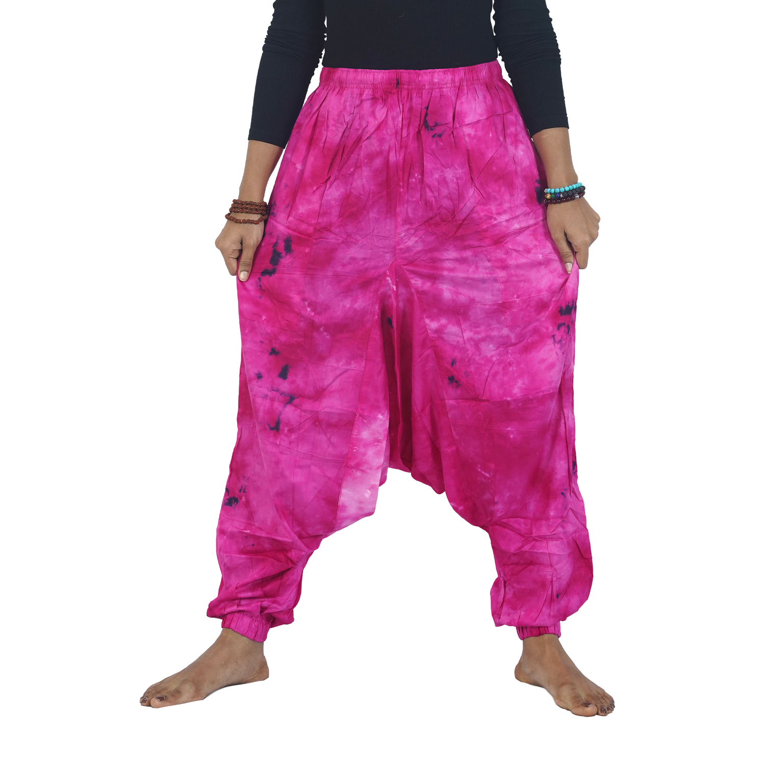 Pink Tye Dye Harem Pants Rayon Drop Crotch