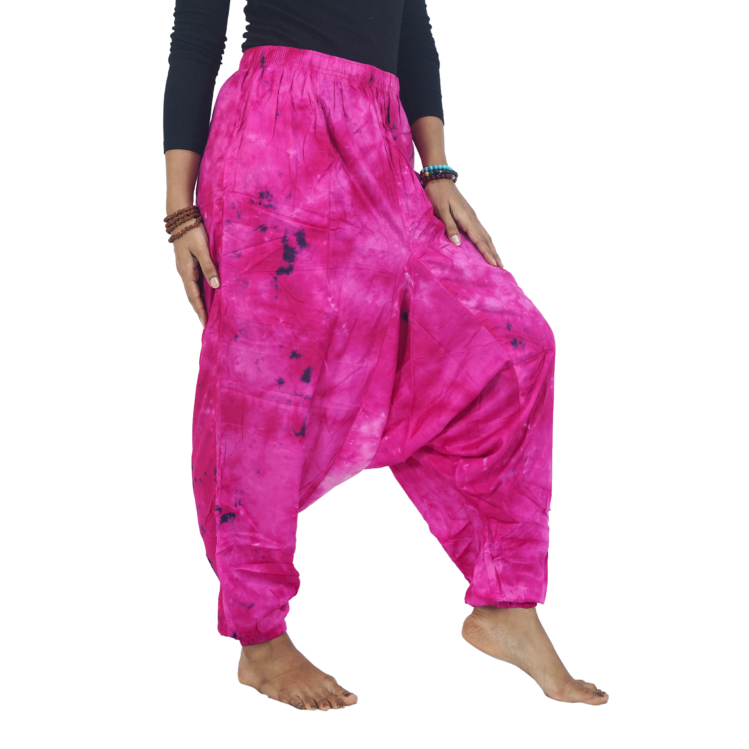 Pink Tye Dye Harem Pants Rayon Drop Crotch