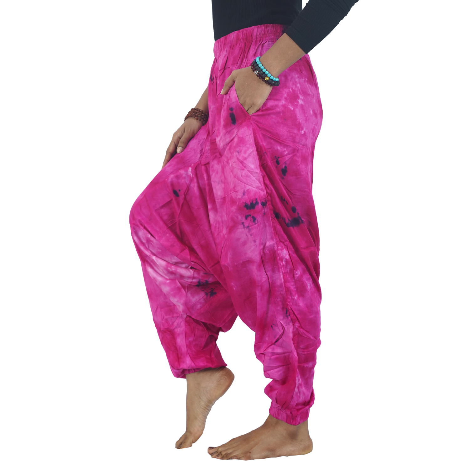 Pink Tye Dye Harem Pants Rayon Drop Crotch