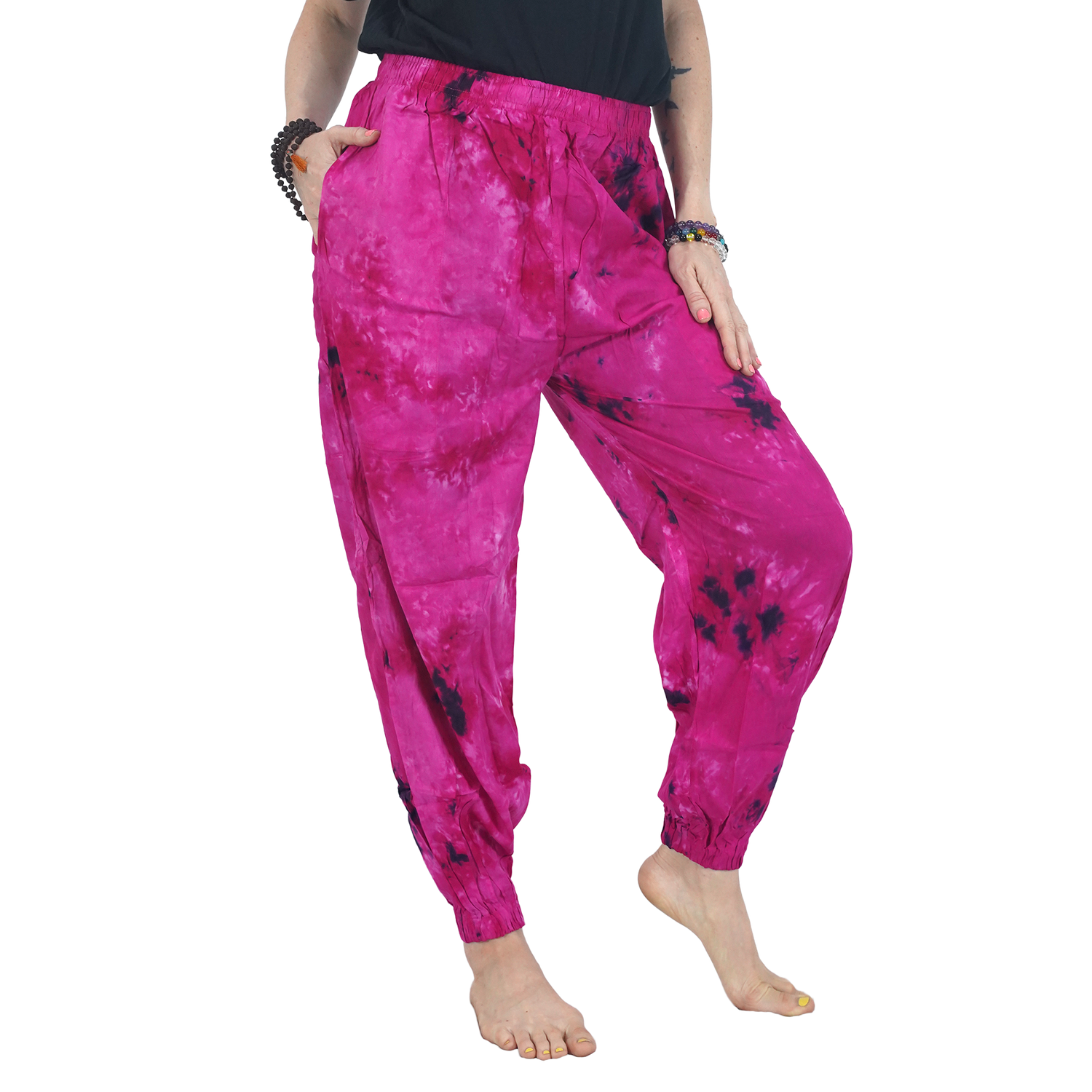 Pink Tye Dye Harem Pants Rayon Straight