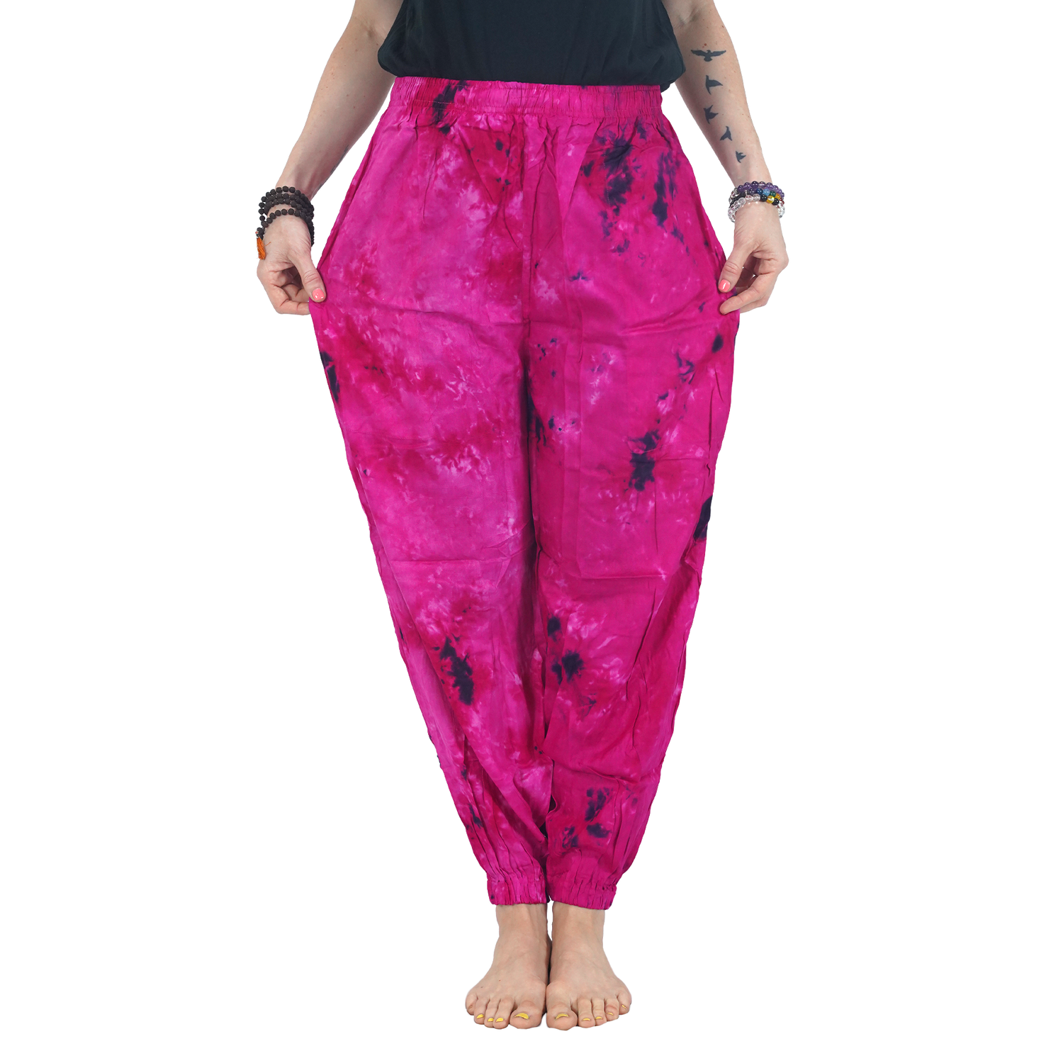 Pink Tye Dye Harem Pants Rayon Straight