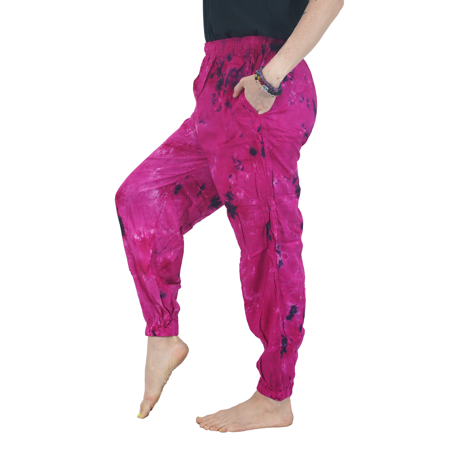 Pink Tye Dye Harem Pants Rayon Straight